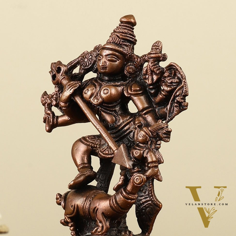 Pure Copper Mahisasur Mardini Durga Ma Idol - 5"