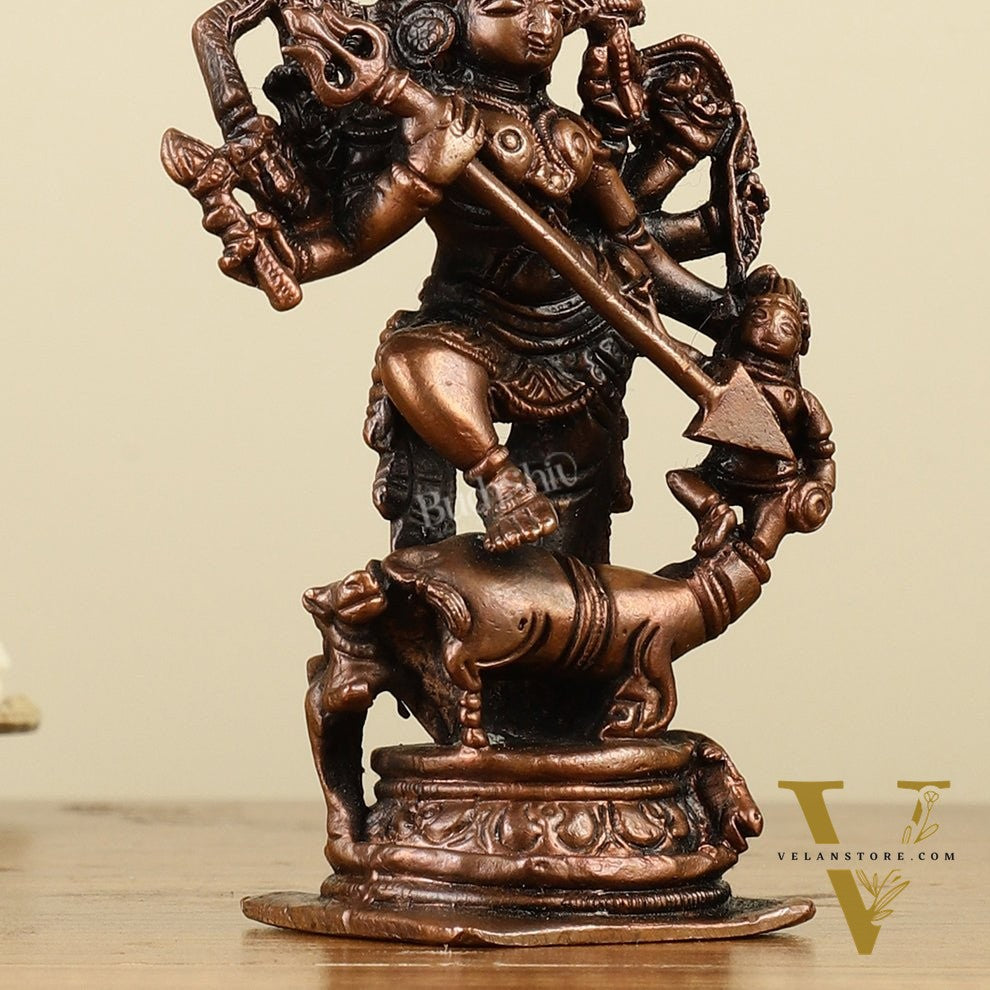 Pure Copper Mahisasur Mardini Durga Ma Idol - 5"