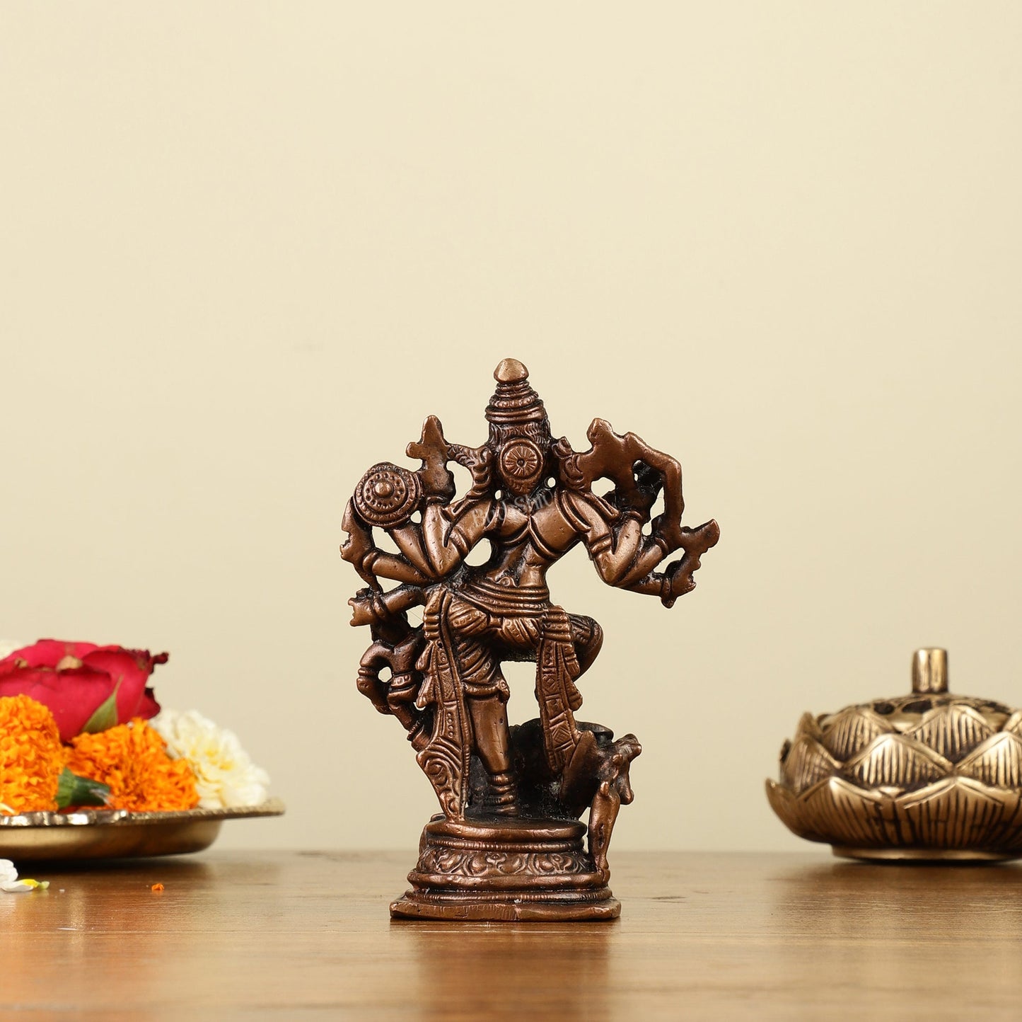 Pure Copper Mahisasur Mardini Durga Ma Idol - 5"