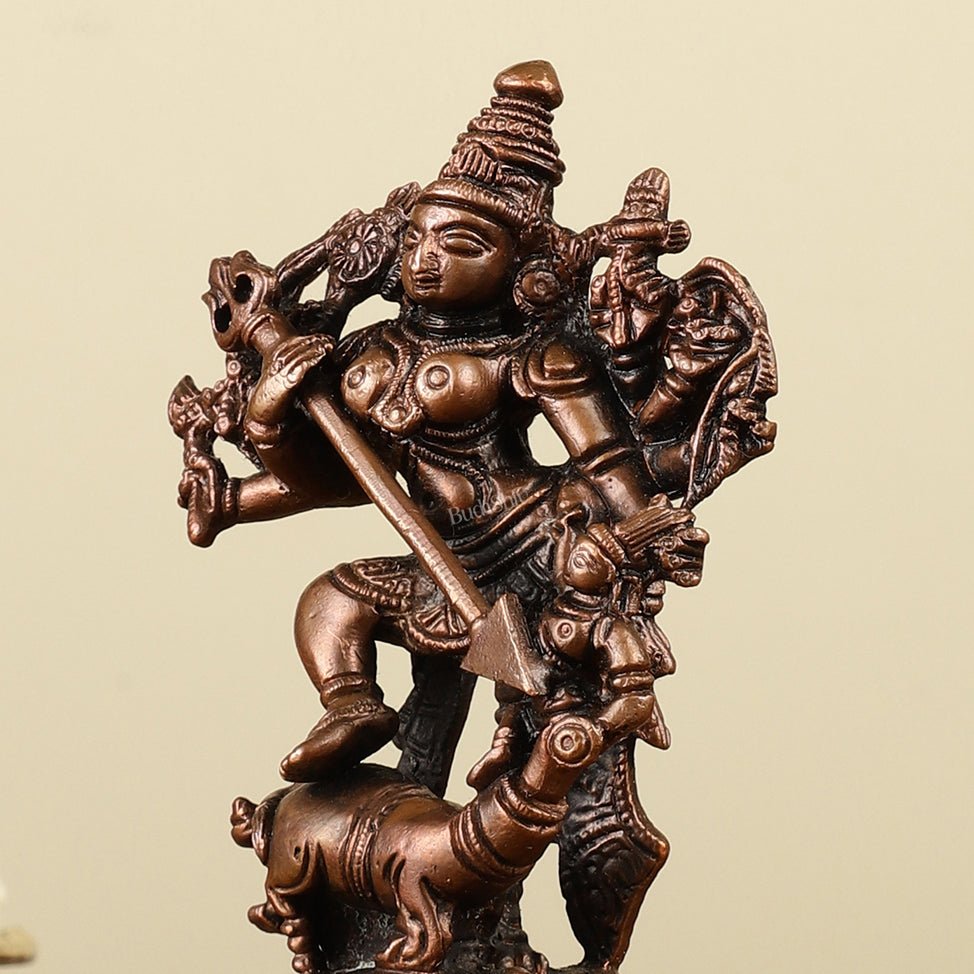 Pure Copper Mahisasur Mardini Durga Ma Idol - 5"