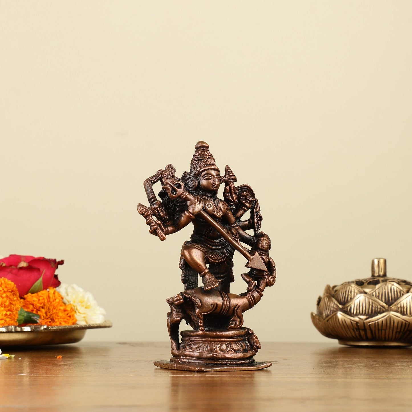 Pure Copper Mahisasur Mardini Durga Ma Idol - 5"