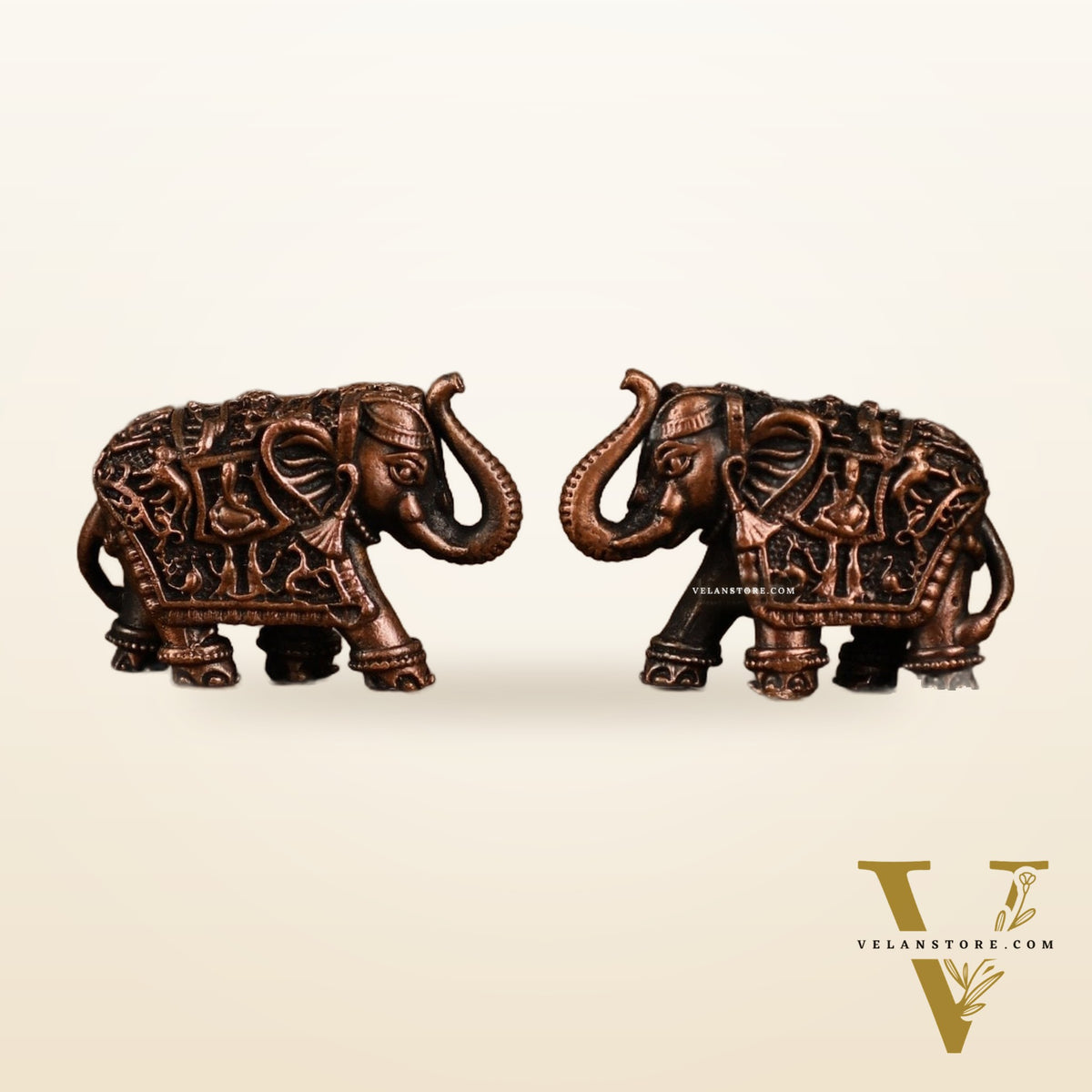 Pure Copper miniature Elephant Idol Pair | 1 Inch Height |