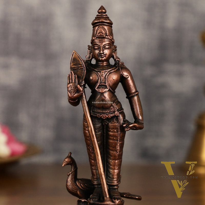 Pure Copper Murugan Idol | 6 Inch Height