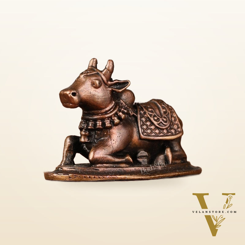 Pure Copper Nandi Idol | Height 1.25 inch, Width 2 inch, Depth 1 inch | Weight 60 gms