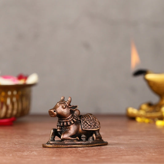 Pure Copper Nandi Idol | Height 1.25 inch, Width 2 inch, Depth 1 inch | Weight 60 gms