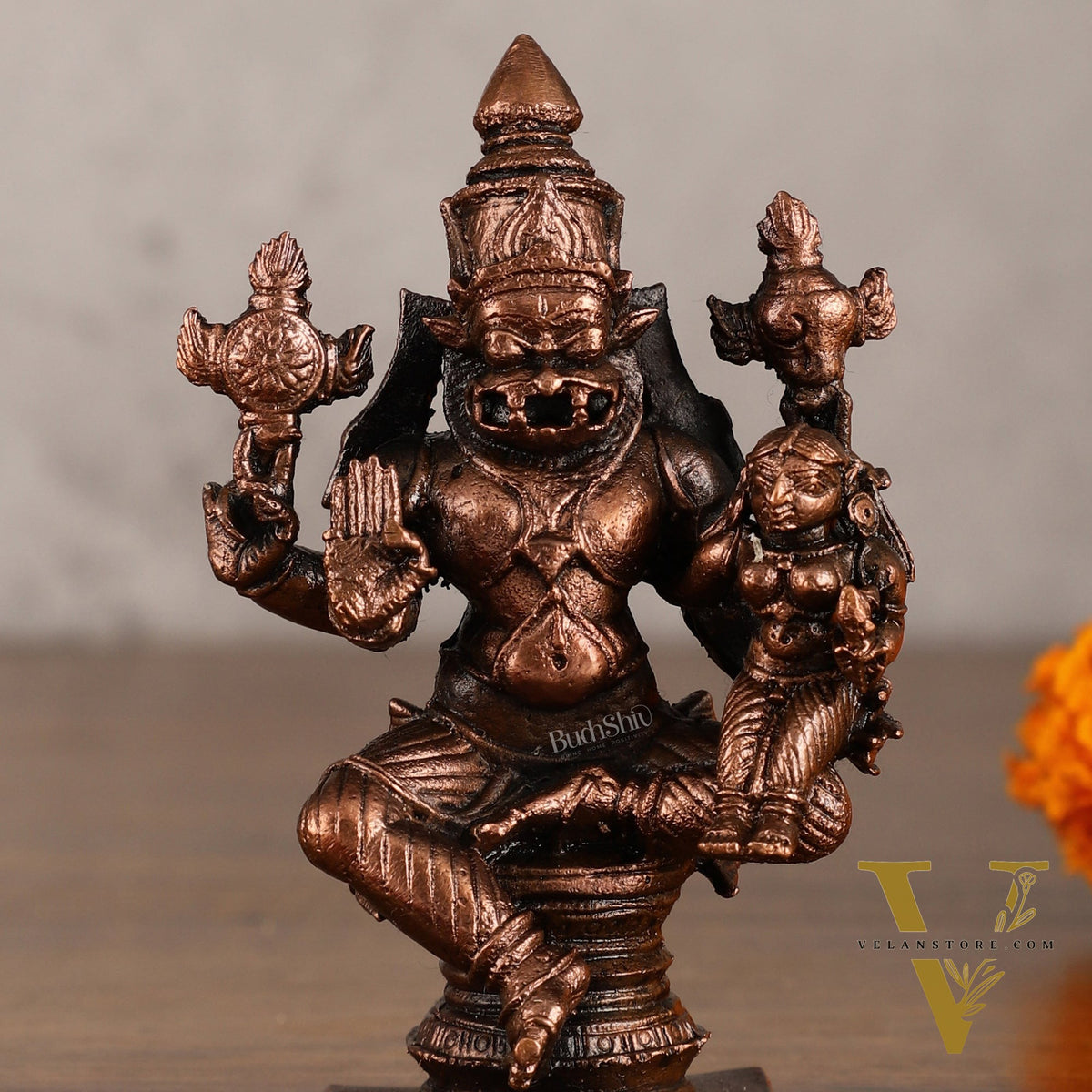 Pure Copper Narsimha Lakshmi Idol - 4 Inches