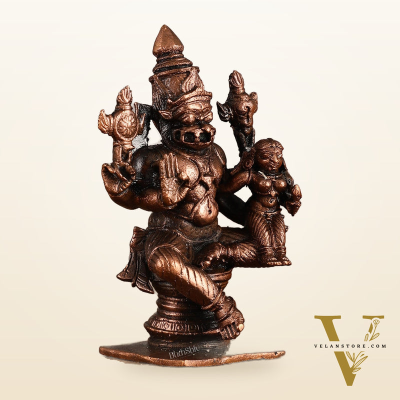 Pure Copper Narsimha Lakshmi Idol - 4 Inches