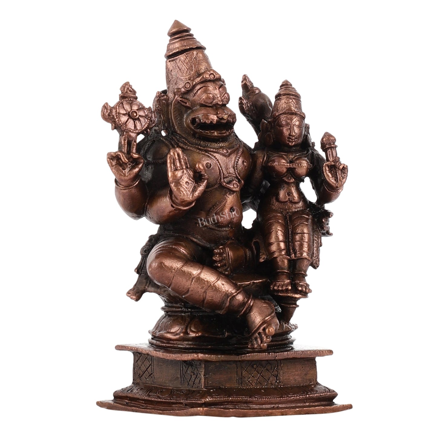 Pure Copper Narsimha Lakshmi Idol - 4.5 inch | BudhShiv Brass Handicrafts