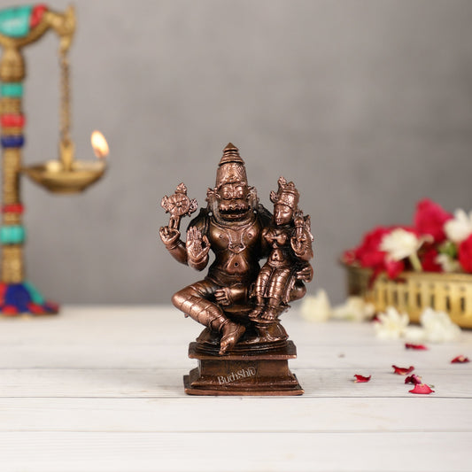 Pure Copper Narsimha Lakshmi Idol - 4.5 inch | BudhShiv Brass Handicrafts