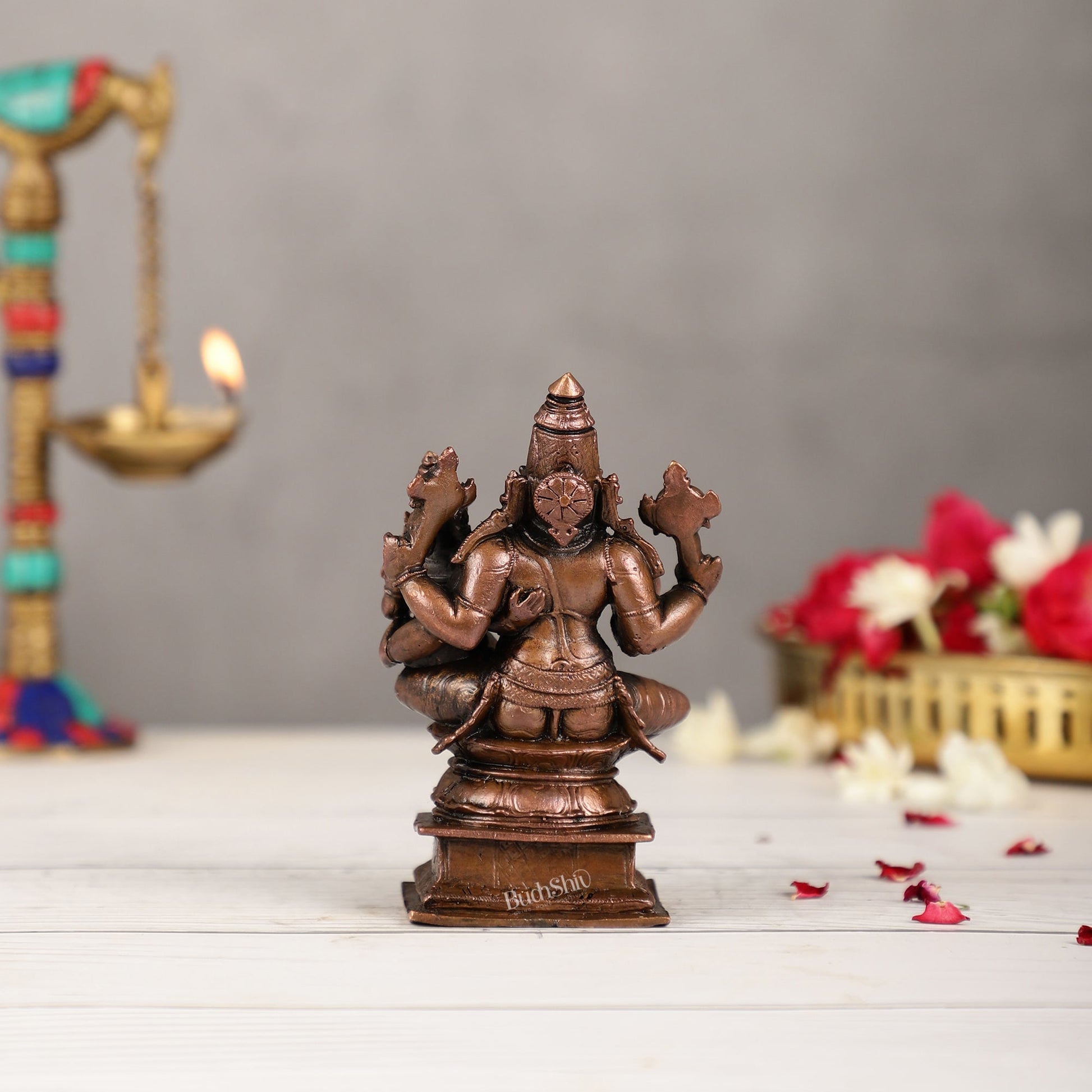 Pure Copper Narsimha Lakshmi Idol - 4.5 inch | BudhShiv Brass Handicrafts