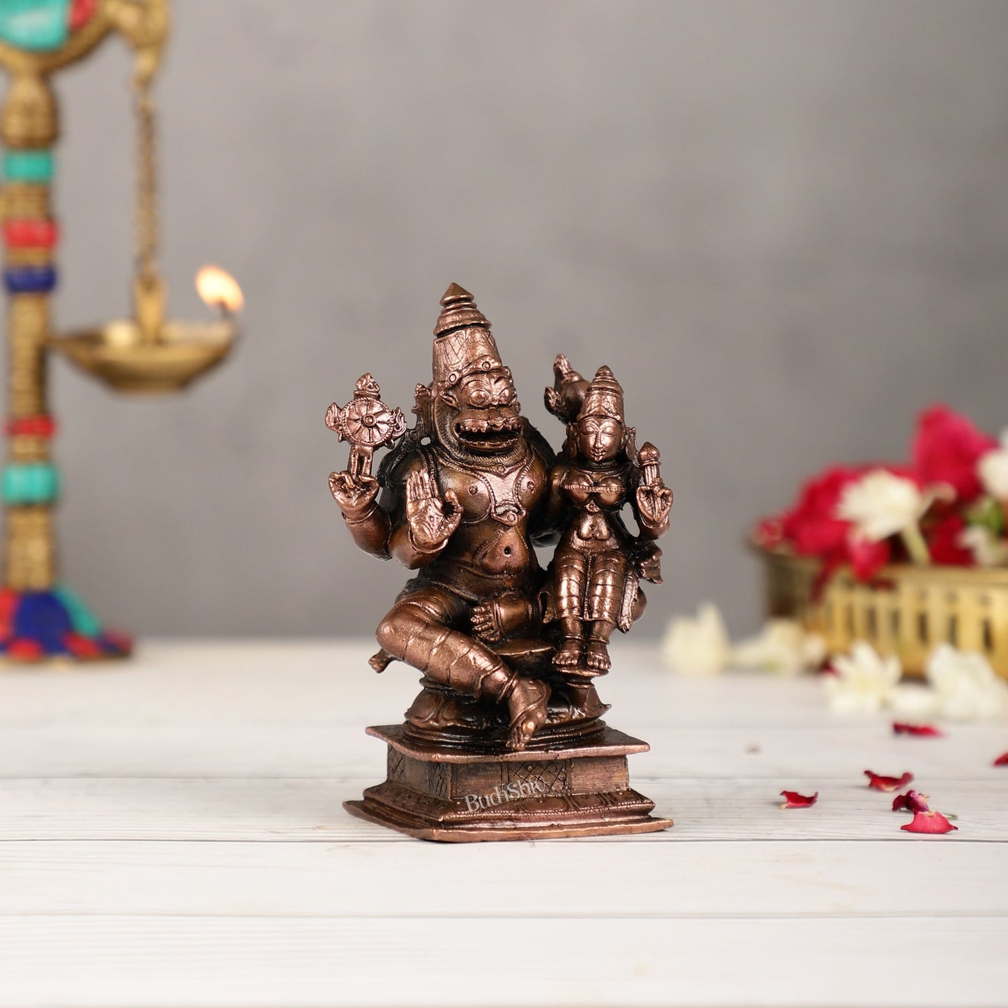 Pure Copper Narsimha Lakshmi Idol - 4.5 inch | BudhShiv Brass Handicrafts