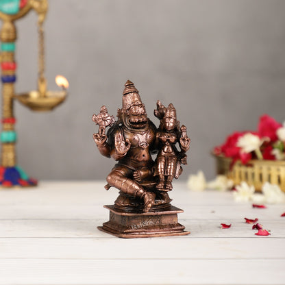 Pure Copper Narsimha Lakshmi Idol - 4.5 inch | BudhShiv Brass Handicrafts