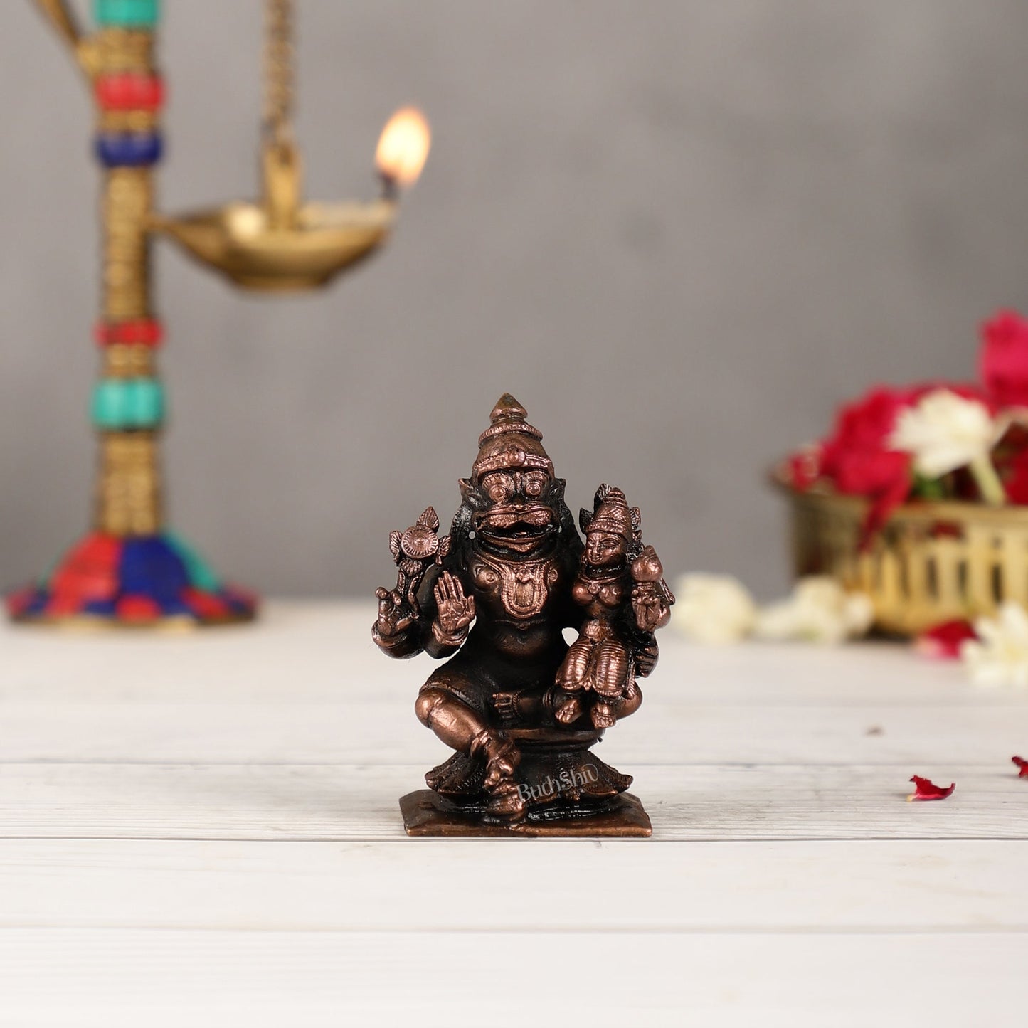 Pure Copper Narsimha Lakshmi Idol | Height 3 inch | BudhShiv Brass Handicrafts