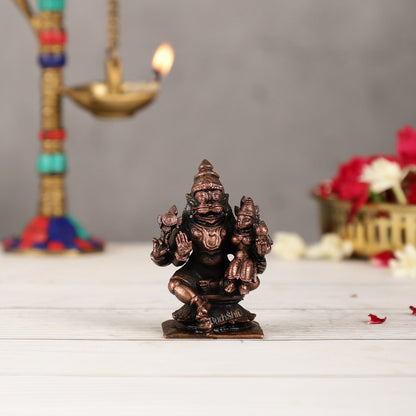 Pure Copper Narsimha Lakshmi Idol | Height 3 inch | BudhShiv Brass Handicrafts