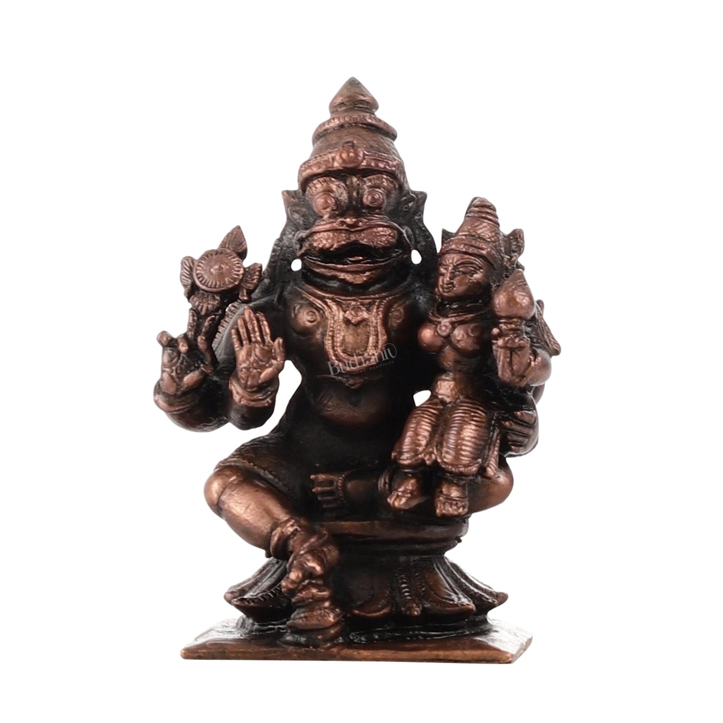 Pure Copper Narsimha Lakshmi Idol | Height 3 inch | BudhShiv Brass Handicrafts