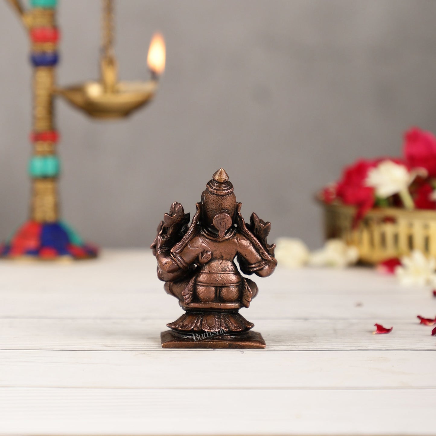 Pure Copper Narsimha Lakshmi Idol | Height 3 inch | BudhShiv Brass Handicrafts