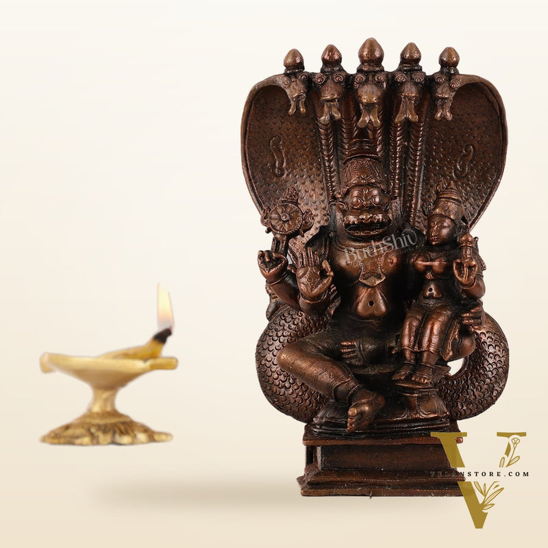 Pure Copper Narsimha Lakshmi with Sheshanaag Idol - 6 Inch