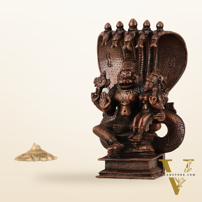 Pure Copper Narsimha Lakshmi with Sheshanaag Idol - 6 Inch