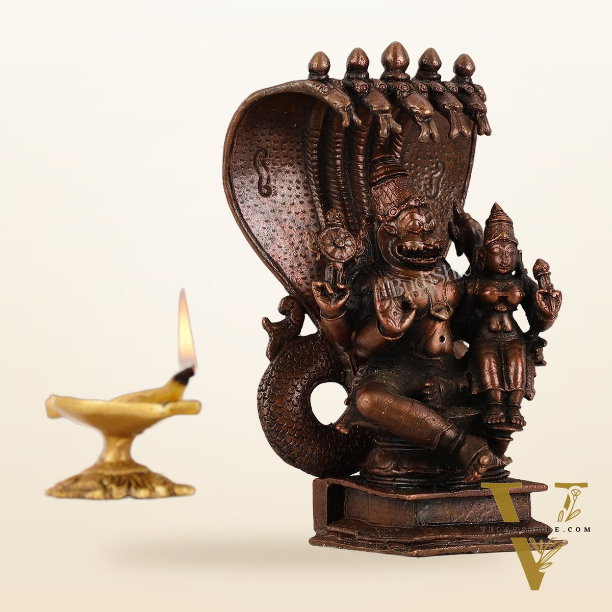 Pure Copper Narsimha Lakshmi with Sheshanaag Idol - 6 Inch