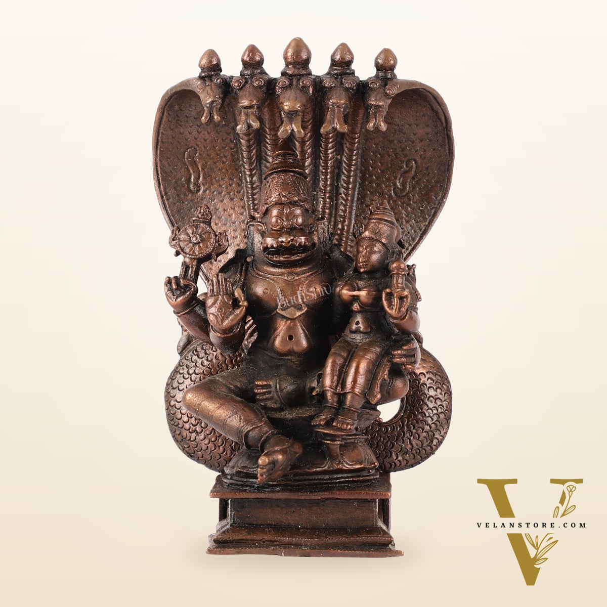 Pure Copper Narsimha Lakshmi with Sheshanaag Idol - 6 Inch