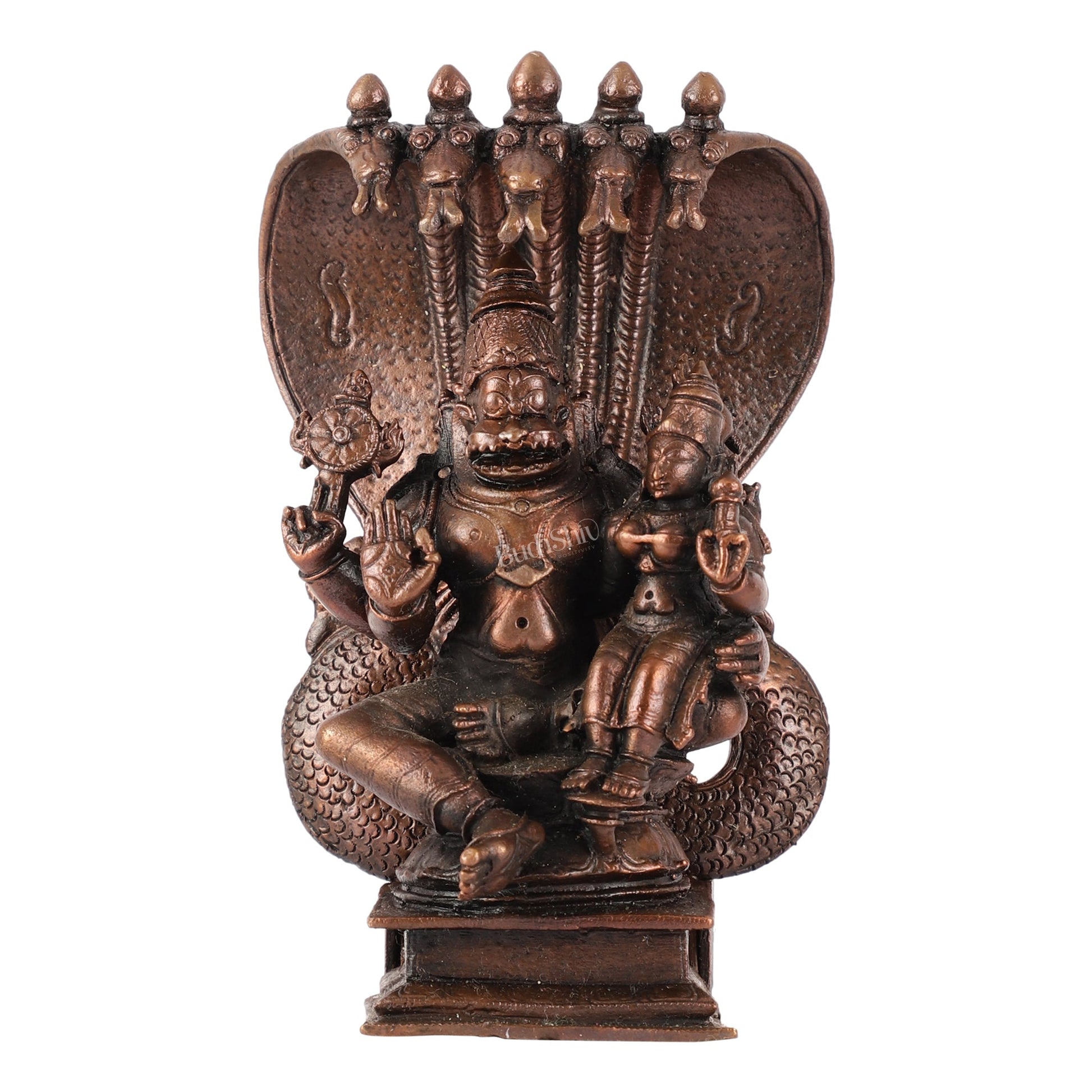 Pure Copper Narsimha Lakshmi with Sheshanaag Idol - 6 Inch