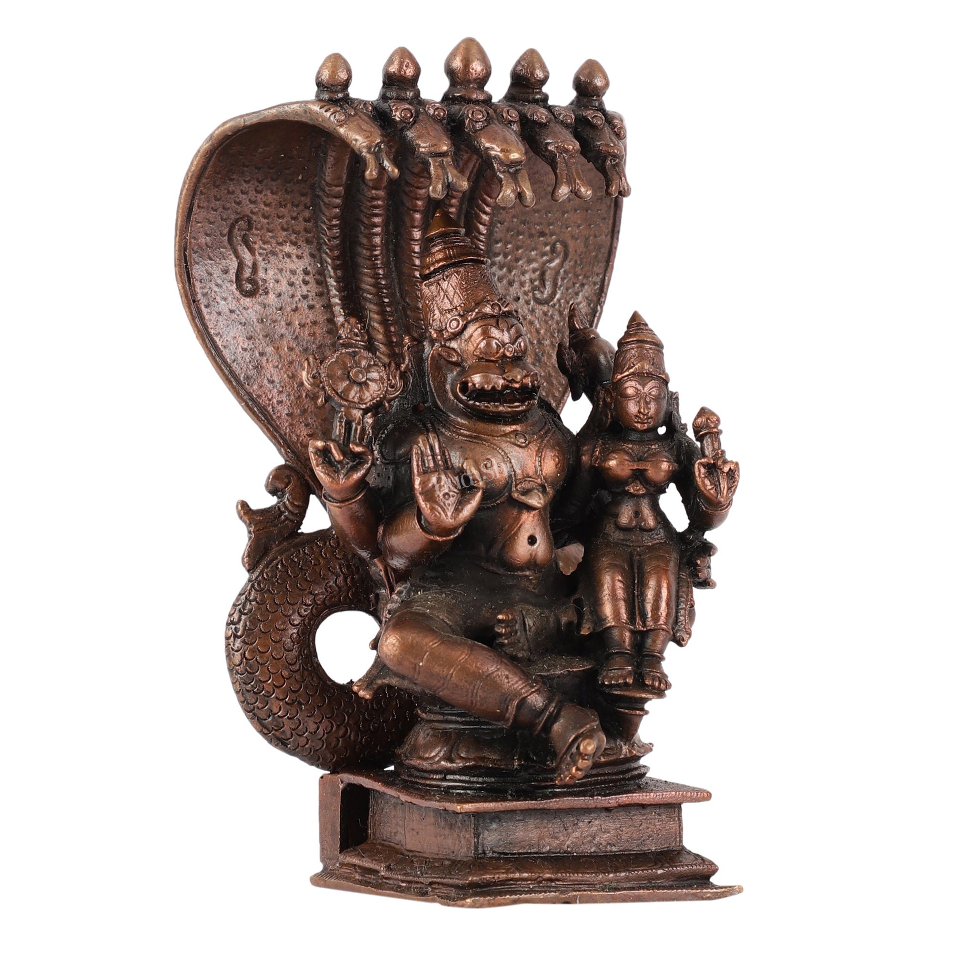 Pure Copper Narsimha Lakshmi with Sheshanaag Idol - 6 Inch