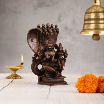 Pure Copper Narsimha Lakshmi with Sheshanaag Idol - 6 Inch
