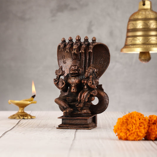 Pure Copper Narsimha Lakshmi with Sheshanaag Idol - 6 Inch