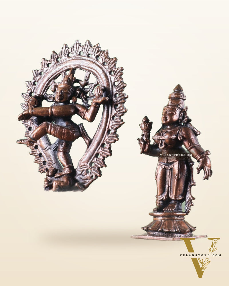 Pure Copper Nataraja shiva with parvati shivagmi idol - 4.5"