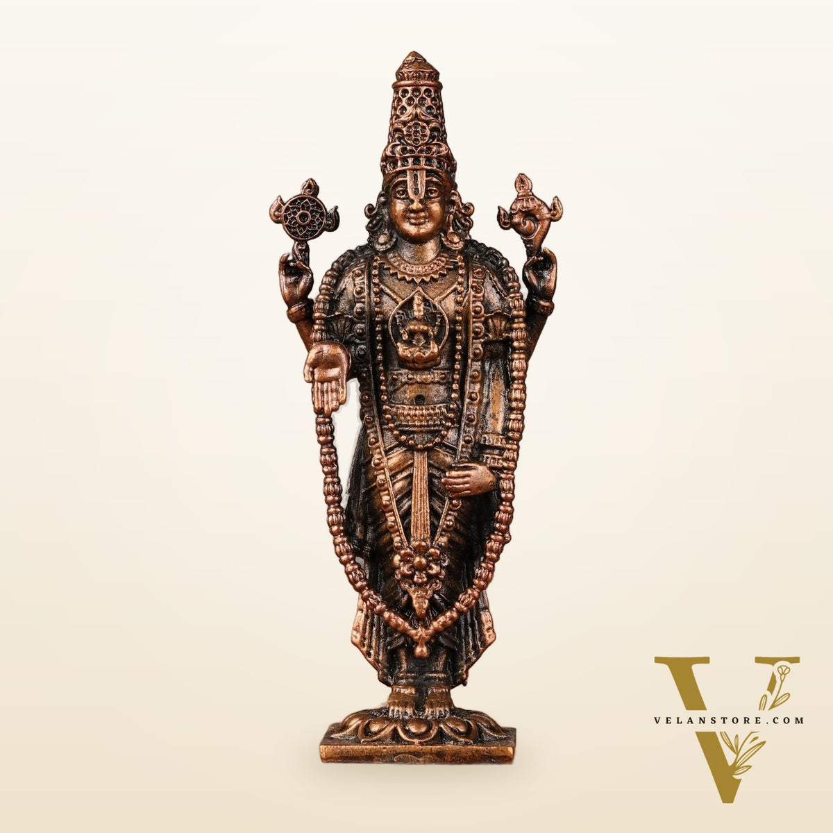 Pure Copper Perumal Lord Tirupati Balaji Idol - 4.5-inch