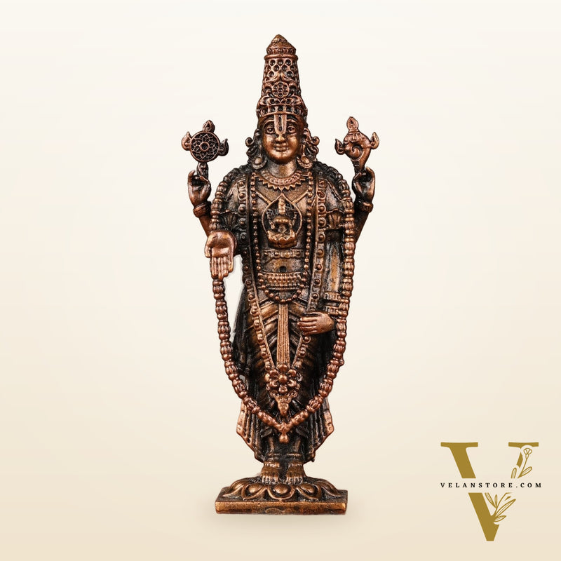Pure Copper Perumal Lord Tirupati Balaji Idol - 4.5-inch