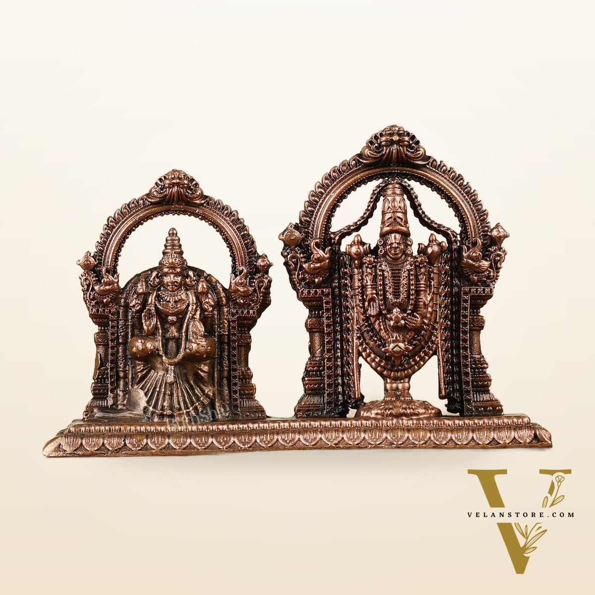 Pure Copper Perumal Thayar Tirupati Balaji with Padmavati - Divine Statue 3.5"