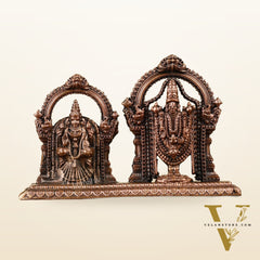 Pure Copper Perumal Thayar Tirupati Balaji with Padmavati - Divine Statue 3.5"