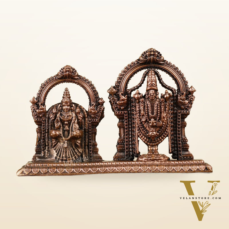 Pure Copper Perumal Thayar Tirupati Balaji with Padmavati - Divine Statue 3.5"