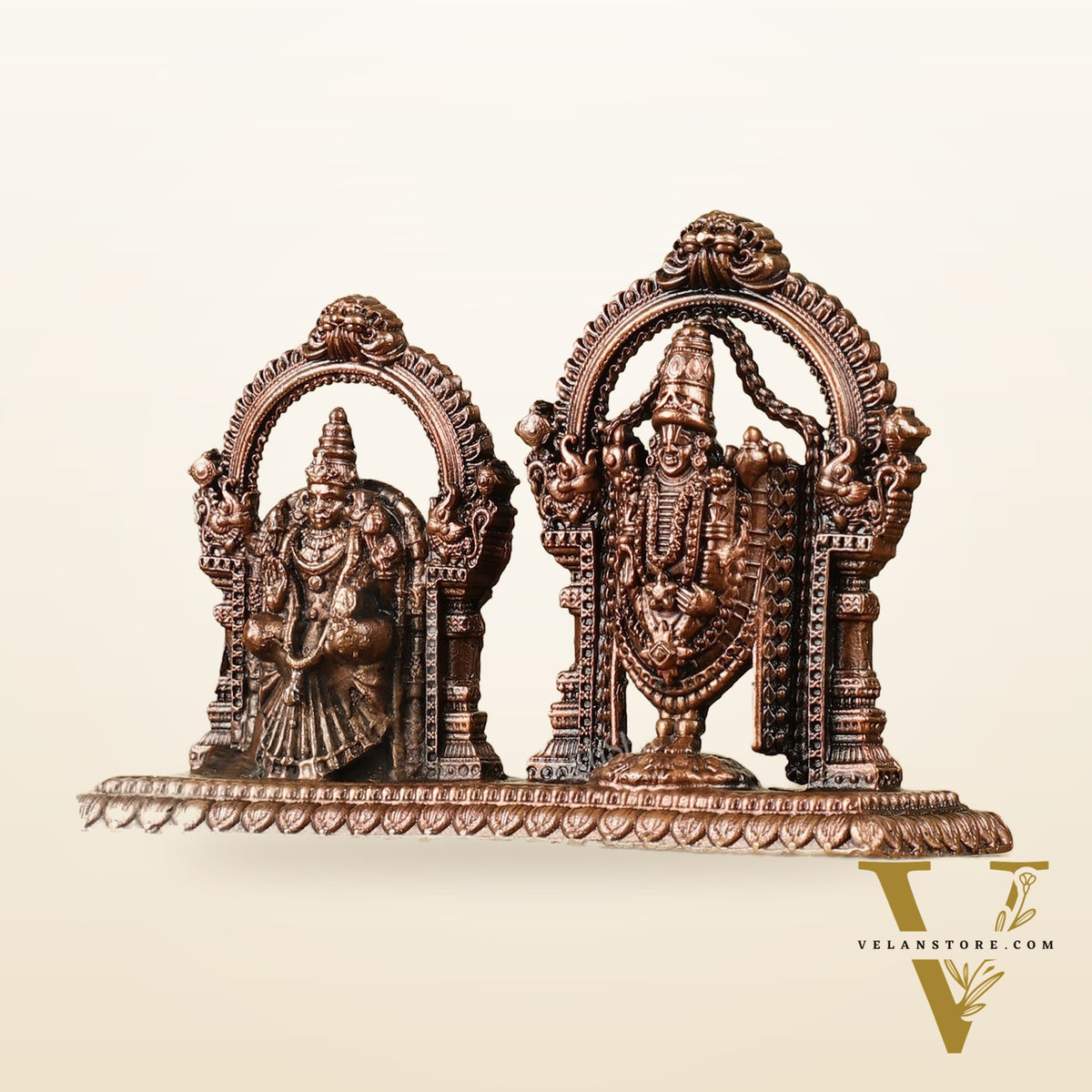 Pure Copper Perumal Thayar Tirupati Balaji with Padmavati - Divine Statue 3.5"