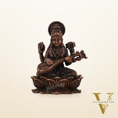 Pure Copper Saraswati on Lotus Idol | 2.5"