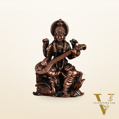 Pure Copper Saraswati on Lotus Idol | 3"