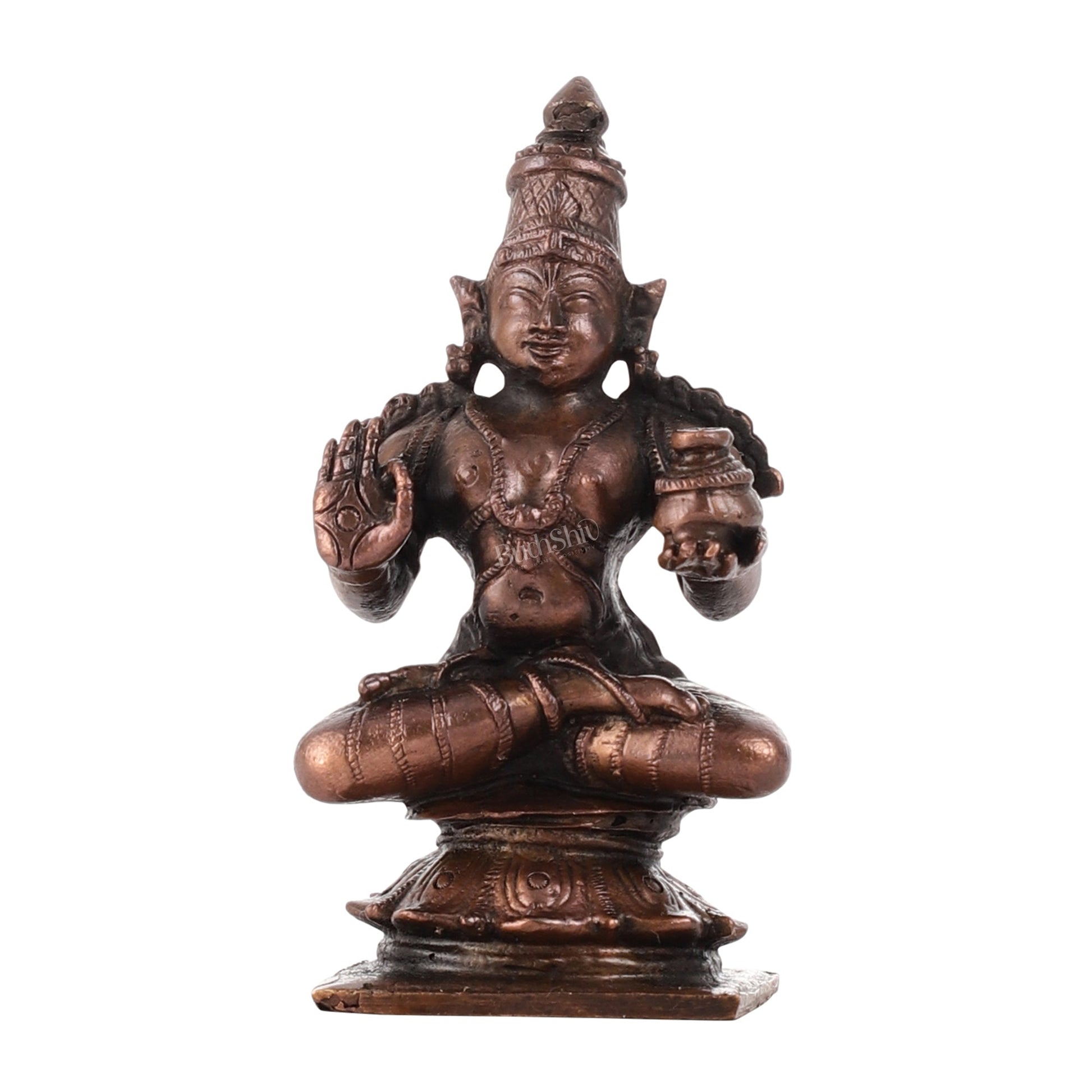 Pure Copper Sitting Dhanvantari Idol | Height 3.5 inch | BudhShiv Brass Handicrafts