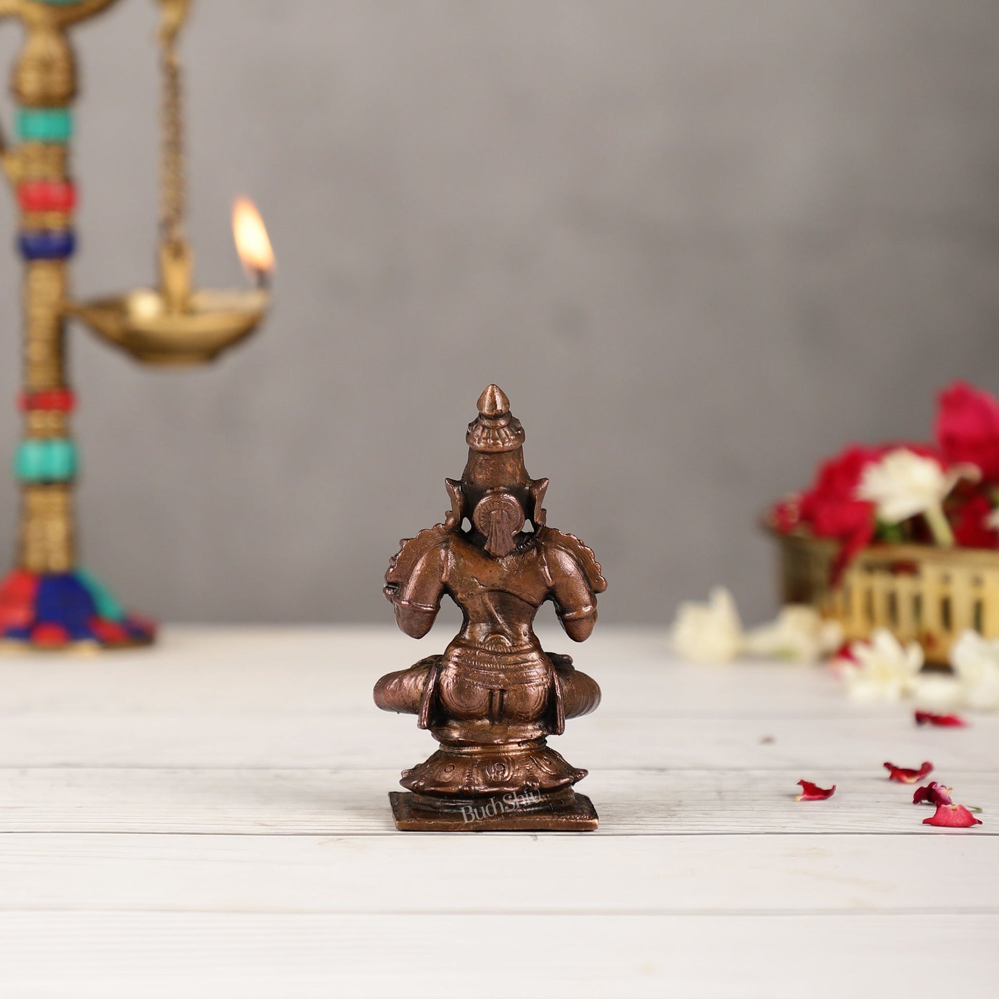 Pure Copper Sitting Dhanvantari Idol | Height 3.5 inch | BudhShiv Brass Handicrafts
