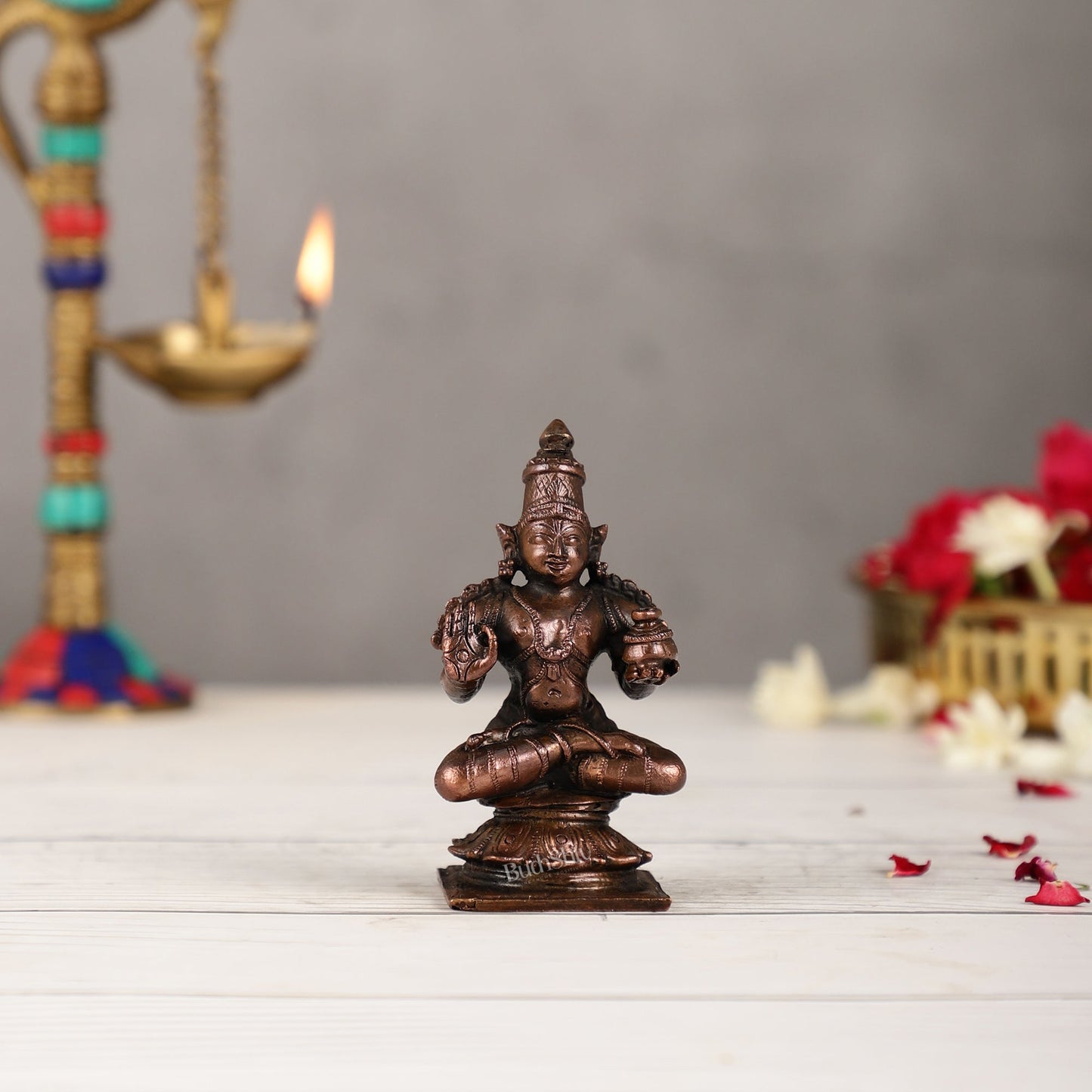 Pure Copper Sitting Dhanvantari Idol | Height 3.5 inch | BudhShiv Brass Handicrafts