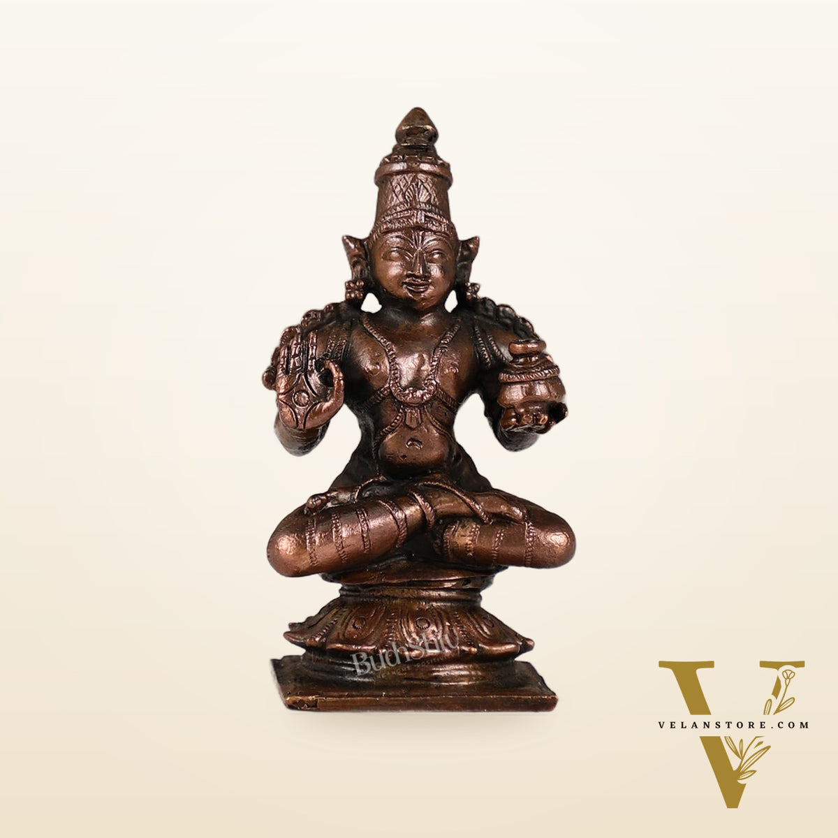 Pure Copper Sitting Dhanvantari Idol | Height 3.5 inch | BudhShiv Brass Handicrafts