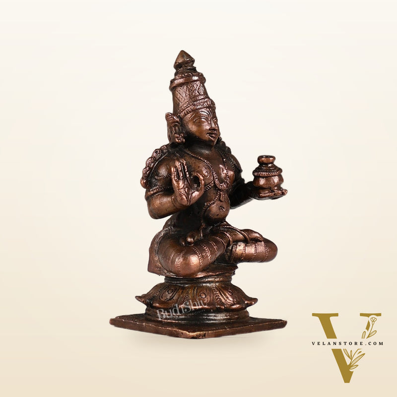 Pure Copper Sitting Dhanvantari Idol | Height 3.5 inch | BudhShiv Brass Handicrafts