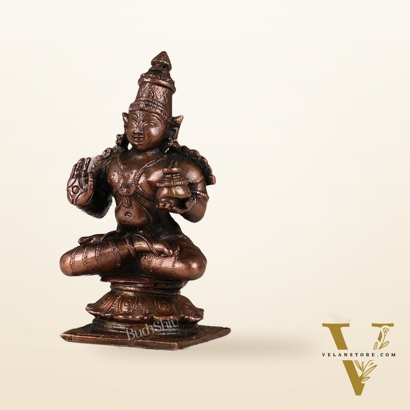 Pure Copper Sitting Dhanvantari Idol | Height 3.5 inch | BudhShiv Brass Handicrafts