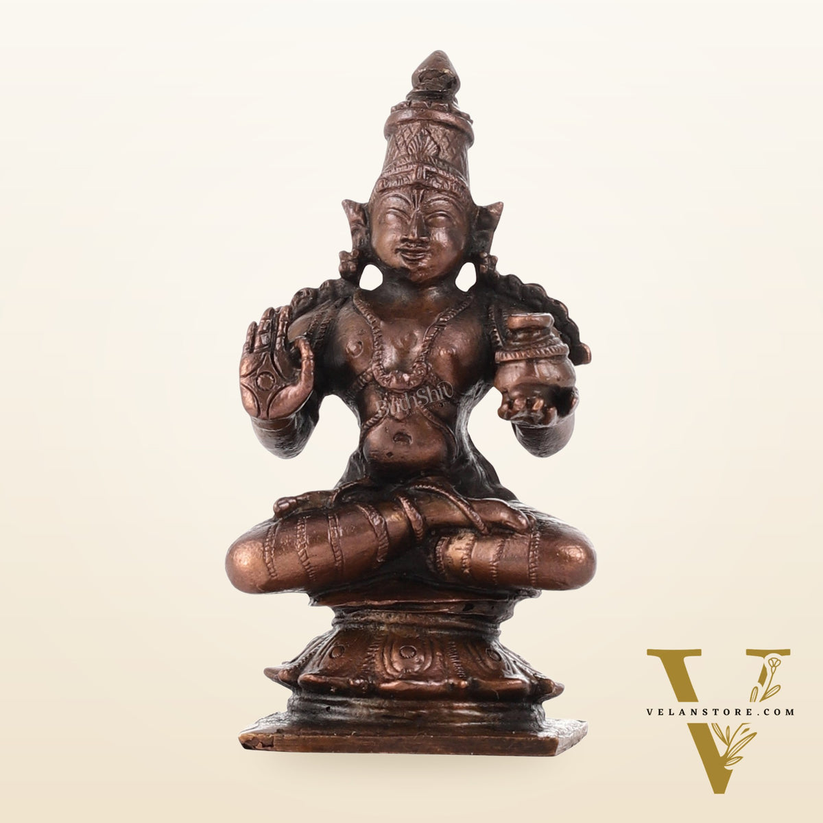 Pure Copper Sitting Dhanvantari Idol | Height 3.5 inch | BudhShiv Brass Handicrafts