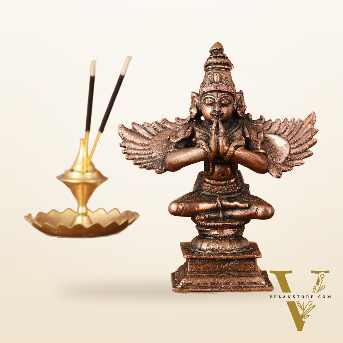 Pure Copper Sitting Garuda Idol with Open Wings – 5.25 Inch (13.34 cm)