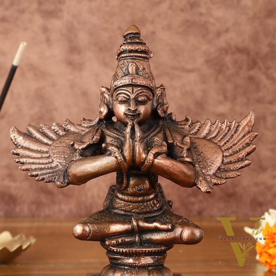 Pure Copper Sitting Garuda Idol with Open Wings – 5.25 Inch (13.34 cm)