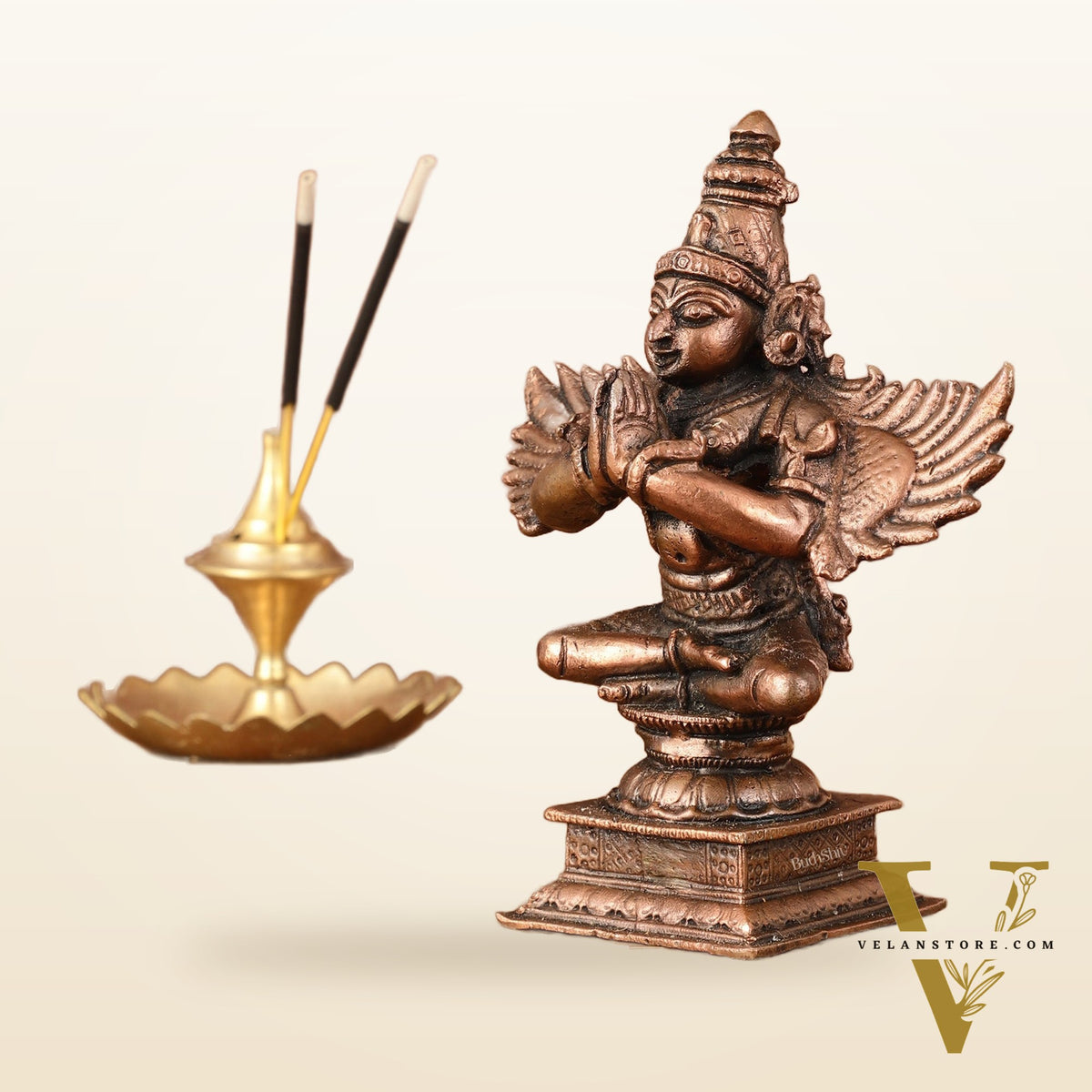 Pure Copper Sitting Garuda Idol with Open Wings – 5.25 Inch (13.34 cm)
