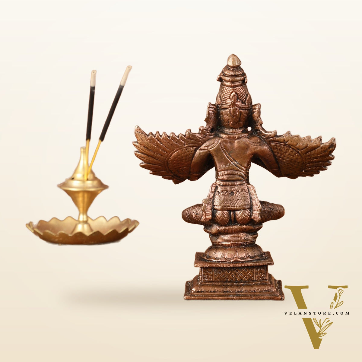 Pure Copper Sitting Garuda Idol with Open Wings – 5.25 Inch (13.34 cm)