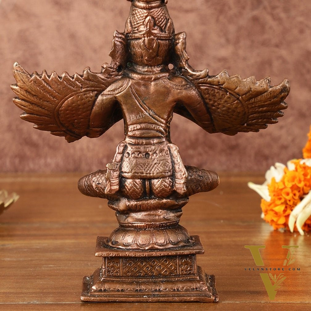 Pure Copper Sitting Garuda Idol with Open Wings – 5.25 Inch (13.34 cm)