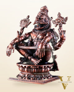 Pure Copper Solid Yoga Narasimha Idol – Large & Heavy 7.5 inch